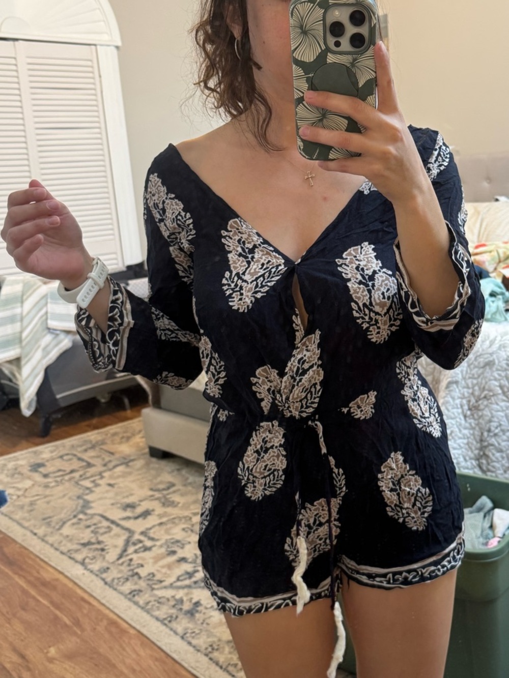 Navy Floral Tie-Front Romper